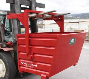 Contenedor basculante con útil para carretilla elevadora